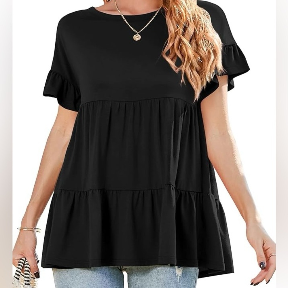 NWOT - Black Ruffle Sleeve Tiered Top